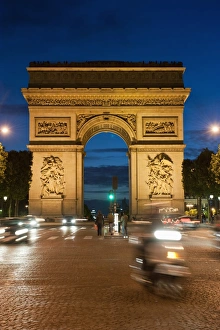 Rush Hour Prints: Traffic around Arc de Triomphe, Avenue des Champs Elysees, Paris, France, Europe