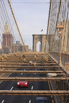 Road Markings Prints: Traffic on Brooklyn Bridge, New York City, New York, United States of America