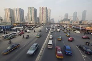 Traffic in the Central Business District business district, Guomao area, Beijing, China, Asia