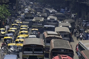 Crowded Prints: Traffic jam on street on approach to the Howrah Bridge