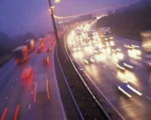 Motorways Prints: Traffic on motorway at dusk, United Kingdom, Europe