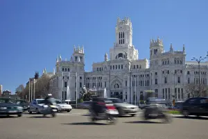 Motor Cycle Prints: Traffic in Plaza de la Cibeles, Palace of Communications (Palacio de Comunicaciones)