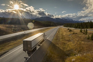 Freeways Prints: Traffic on Trans Canada Highway 1, Canadian Rockies, Banff National Park, UNESCO