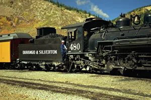 Colorado Prints: The train driver and engine of the Durango and Silverton