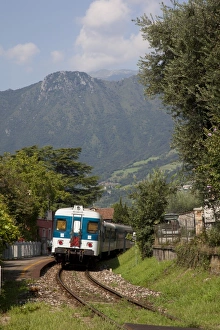 Lombardia Prints: Train, Sale Marasino, Lake Iseo, Lombardy, Italy, Europe