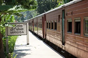 Passenger Prints: Train at station platform, Mirissa, Matara District, Southern Province, Sri Lanka, Asia