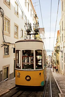 Lisbon Prints: Tram in Elevador da Bica, Lisbon, Portugal, Europe
