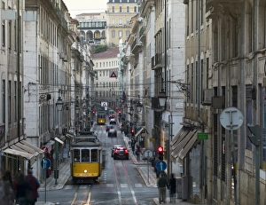 Trams Prints: Tram in the old town, Lisbon, Portugal, Europe
