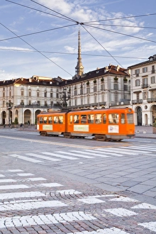 Turin Prints: A tram passes through Piazza Vittorio Veneto, Turin, Piedmont, Italy, Europe