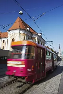 Tram passing through Republic Square (Namesti Republiky), Olomouc, Moravia