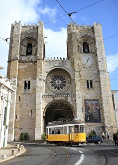 Alfama Prints: Tram and Se (Cathedral), Alfama, Lisbon, Portugal, Europe