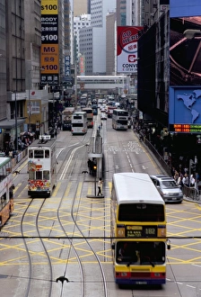 Des Voeux Road Prints: Trams, Des Voeux Road, Central, Hong Kong Island, Hong Kong, China, Asia