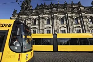 Trams in Theatre-Platz, Dresden, Saxony, Germany, Europe