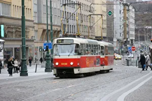 Trams Prints: Tramway, Prague old town, Prague, Czech Repubic, Europe