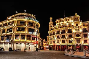 Facades Prints: Tranquil late night view of Xiaogongyuan (Little Park) in Shantou City