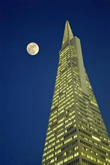 Images Dated 23rd January 2008: The Transamerica Pyramid, illuminated at dusk with full moon