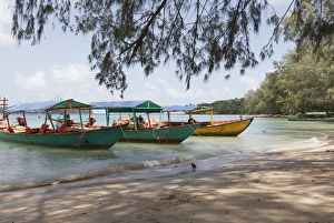 Cambodia Prints: Travel boats moored on Bamboo Island