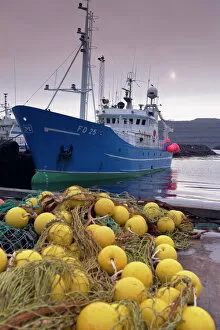 Images Dated 15th September 2008: Trawler and fishing nets in Toftir harbour, Toftir, Eysturoy, Faroe Islands (Faroes)