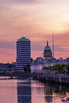Attractive Prints: The Treasury Dock and Dublin Spire at Dusk, Dublin, Republic of Ireland, Europe