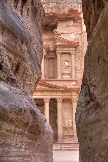 Archaeological Gallery: The Treasury as seen from the Siq, Petra, UNESCO World Heritage Site, Jordan, Middle East