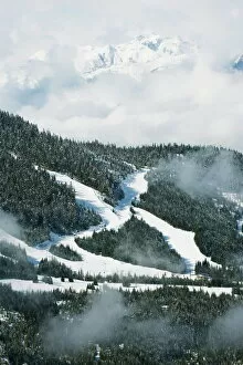 Mist Collection: Tree lined ski slopes, Whistler mountain resort, venue of the 2010 Winter Olympic Games