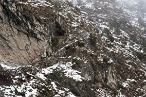 Trekkers make their way along an alternative route via Photse to Everest Base Camp