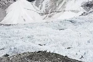 Images Dated 3rd April 2010: Trekkers below the The Western Cwm glacier at Everest Base Camp, Solu Khumbu Everest Region