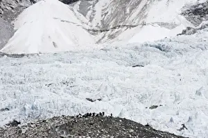 Trek Prints: Trekkers below the The Western Cwm glacier at Everest Base Camp