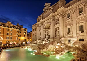Typically Italian Prints: The Trevi Fountain backed by the Palazzo Poli at night, Rome, Lazio, Italy, Europe