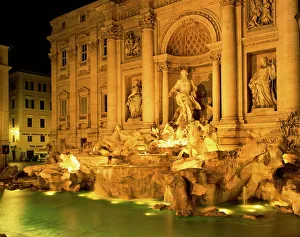 Fountains Prints: The Trevi Fountain illuminated at night in Rome, Lazio, Italy, Europe