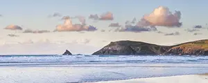 Trevose Head at sunset, seen from Boobys Bay (Boobies Bay), Cornwall, England, United Kingdom, Europe