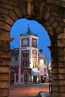 Trg Marsala Tita (main Square) at dusk, Rovinj, Istria, Croatia, Europe