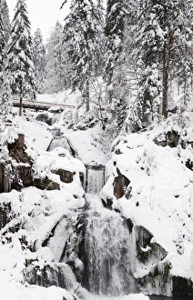 Black Forest Prints: Triberg Waterfalls in winter, Triberg, Black Forest, Baden-Wurttemberg, Germany, Europe