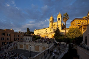 Piazza Prints: Trinita dei Monti church, Piazza di Spagna, Spanish Steps, Rome, Italy, Europe