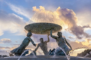 Aesthetic Prints: Triton's Fountain at Sunset, Floriana, Valletta, Malta