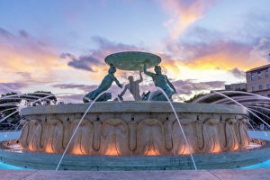 Valletta Prints: Triton's Fountain at Sunset, Floriana, Valletta, Malta