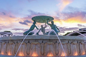 Valletta Prints: Triton's Fountain at Sunset, Floriana, Valletta, Malta