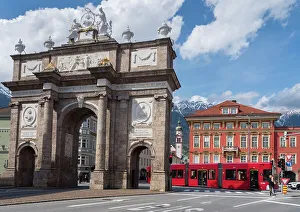 Sightseeing Tours Prints: Triumphpforte (Triumphal Arch), Old city center, Innsbruck, Tyrol, Austria, Europe