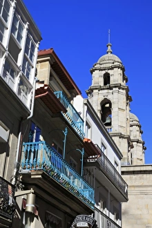 Balconies Prints: Triunfo Street in the Historic Centre, Vigo, Galicia, Spain, Europe