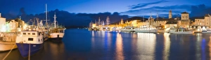 Trogir Prints: Trogir town and boat docks at night, Dalmatian Coast, Adriatic, Croatia, Europe