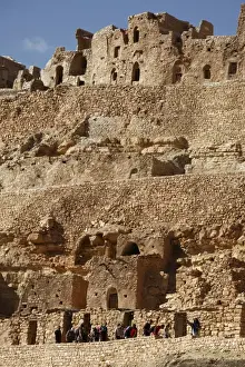 Cave Dwellings Prints: Troglodyte cave dwellings and granary niches known as ghorfas