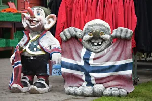 Customs Prints: Trolls outside store in Flam Village, Sognefjorden, Western Fjords, Norway