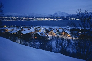 Tromso viewed from Kvaloya Island at dusk