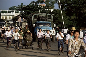 Congestion Prints: Truck in rush hour on Phu Xuan bridge in Hue