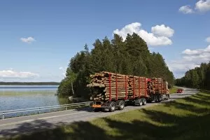 Truck transporting timber, Highway number 14, beside Lake Puruvesi, Punkaharju Nature Reserve