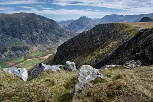 Hikers Prints: Tryfan and the Ogwen Valley viewed from Carnedd y Filiast