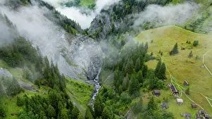 Waterfalls Prints: Tschinglengorge with waterfalls and green landscape in Sardona National Park in Switzerland