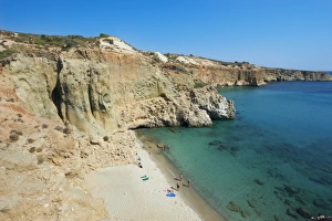 Sun Bathers Prints: Tsigrado beach and bay, Milos, Cyclades Islands, Greek Islands, Aegean Sea