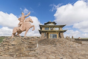 Mongolian Prints: Tsorjiin Khureenii temple and Genghis Khan statue, Middle Gobi province, Mongolia