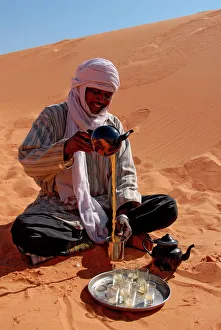 Eating And Drinking Prints: Tuareg making tea, Sebha, Ubari, Libya, North Africa, Africa